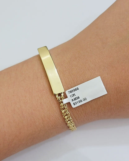 Kids 10k Yellow Gold Chino Bracelet ID Name Plate 6 Inch 4mm SOLID LINK REAL - Reva Jeweler