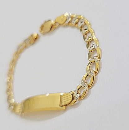 Kids REAL 10k Gold Bracelet ID Cuban curb Link Two - tone style 5mm 6 Inch baby Br - Reva Jeweler