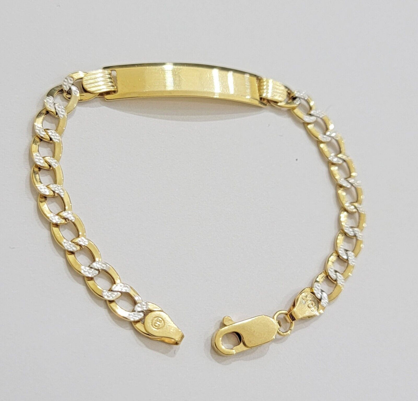 Kids REAL 10k Gold Bracelet ID Cuban curb Link Two - tone style 5mm 6 Inch baby Br - Reva Jeweler