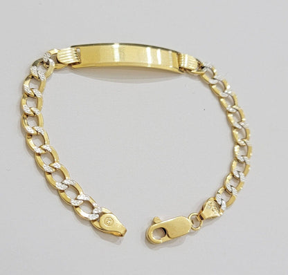 Kids REAL 10k Gold Bracelet ID Cuban curb Link Two - tone style 5mm 6 Inch baby Br - Reva Jeweler