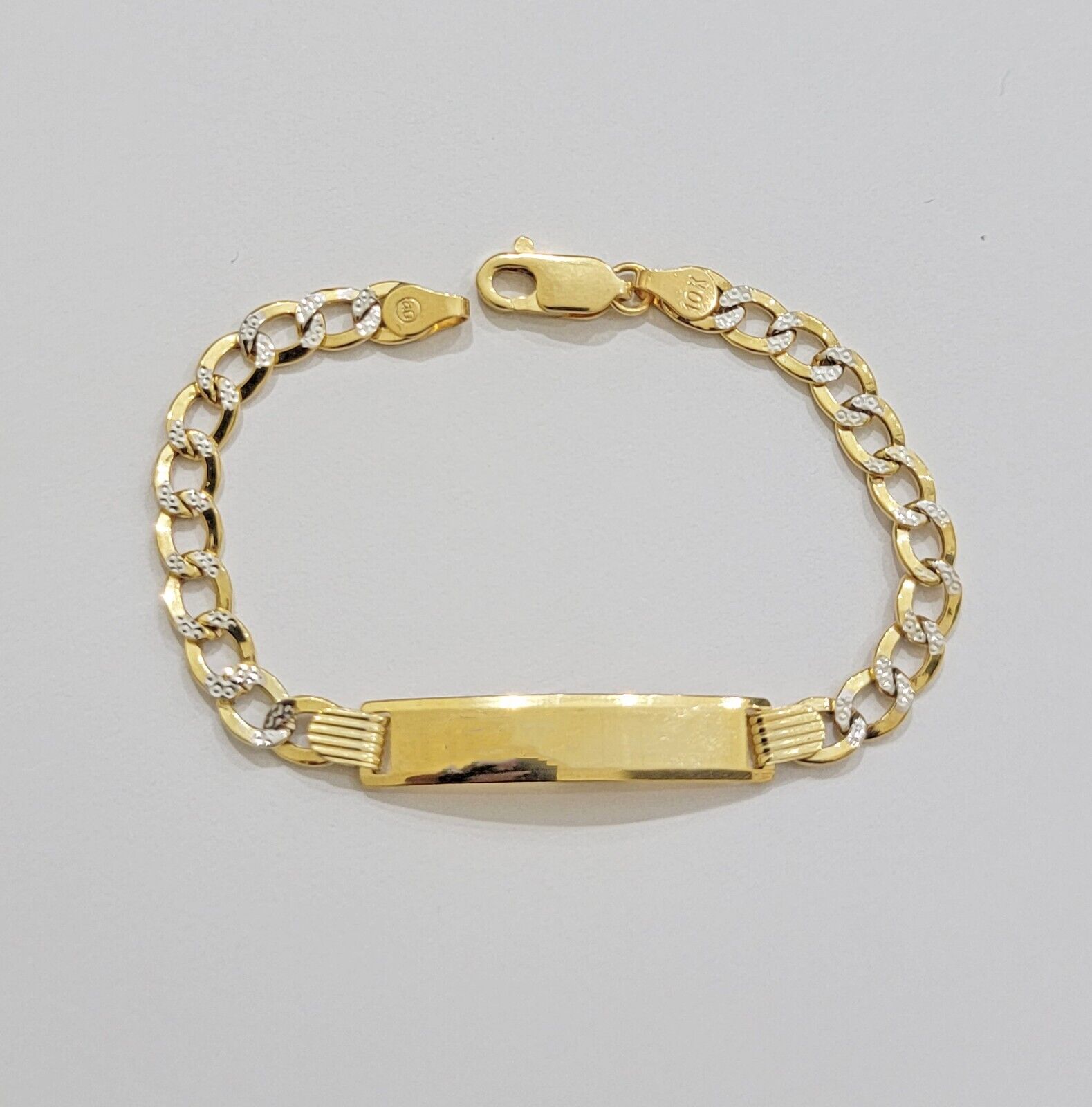 Kids REAL 10k Gold Bracelet ID Cuban curb Link Two - tone style 5mm 6 Inch baby Br - Reva Jeweler