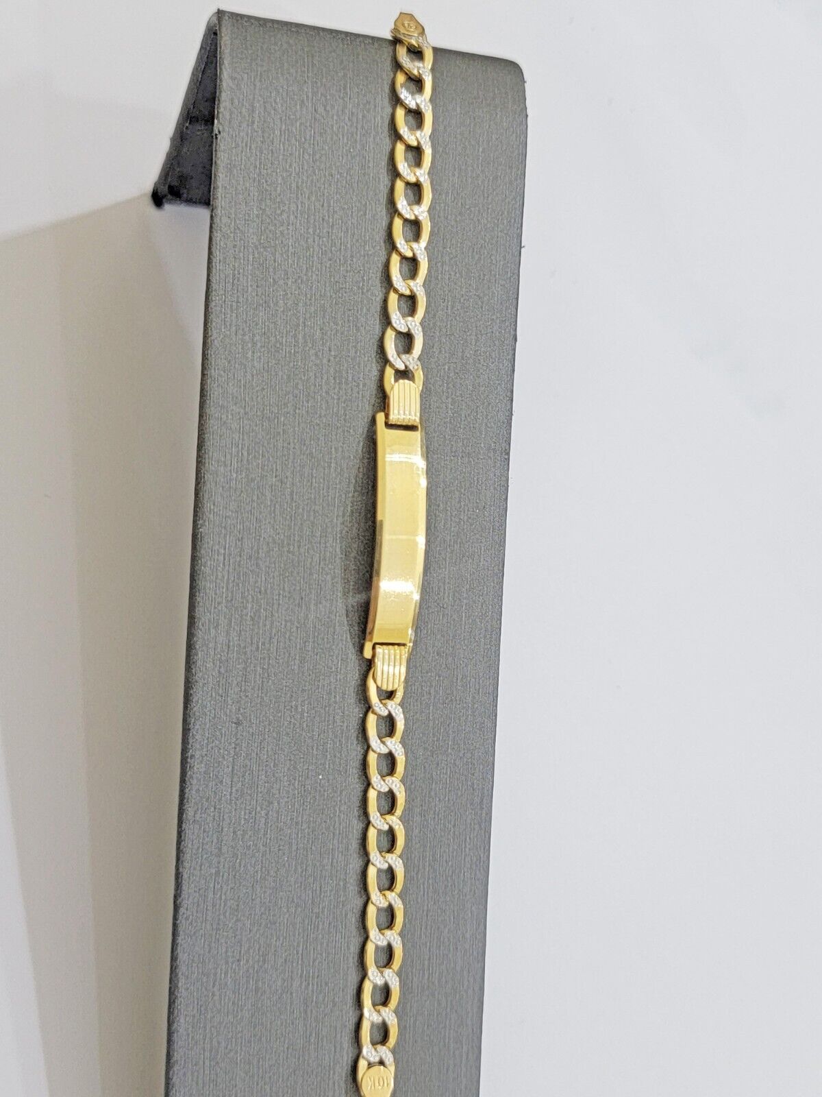 Kids REAL 10k Gold Bracelet ID Cuban curb Link Two - tone style 5mm 6 Inch baby Br - Reva Jeweler