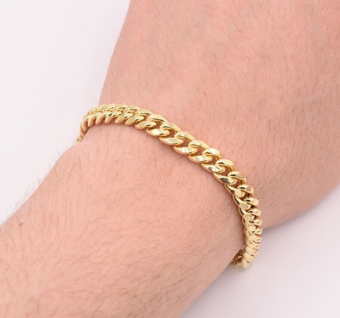 ladies 14k Bracelet Miami Cuban Link 7mm 7" Inch Real 14kt Yellow Gold For Women - Reva Jeweler