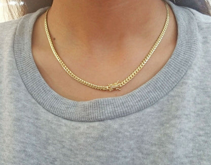 ladies 14k Yellow Gold Necklace Chain Women Cuban link 4mm 18" Box Lock Real
