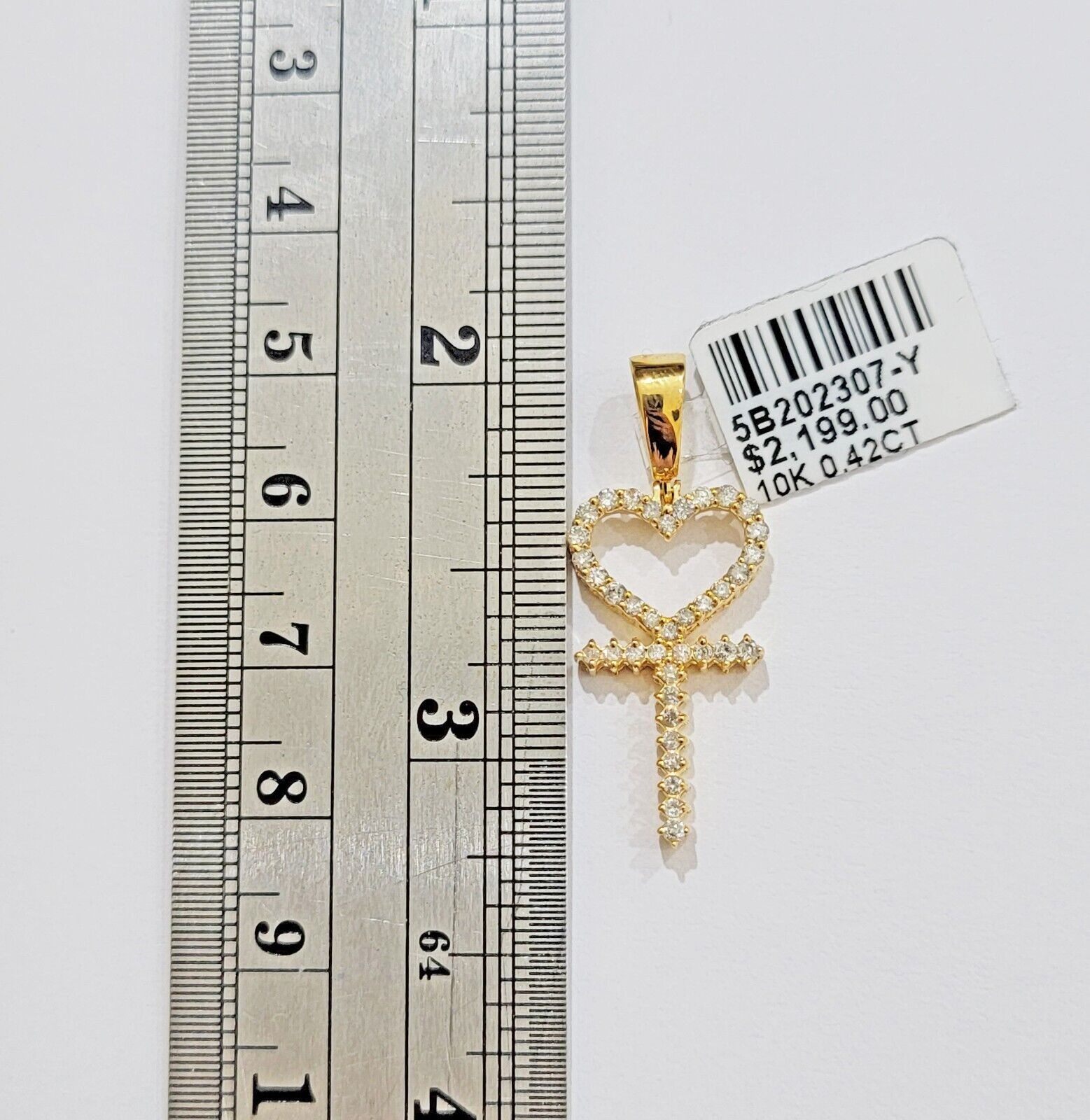 Ladies charm pendant Real 10k gold Natural Diamonds Heart Ankh Cross For Women - Reva Jeweler