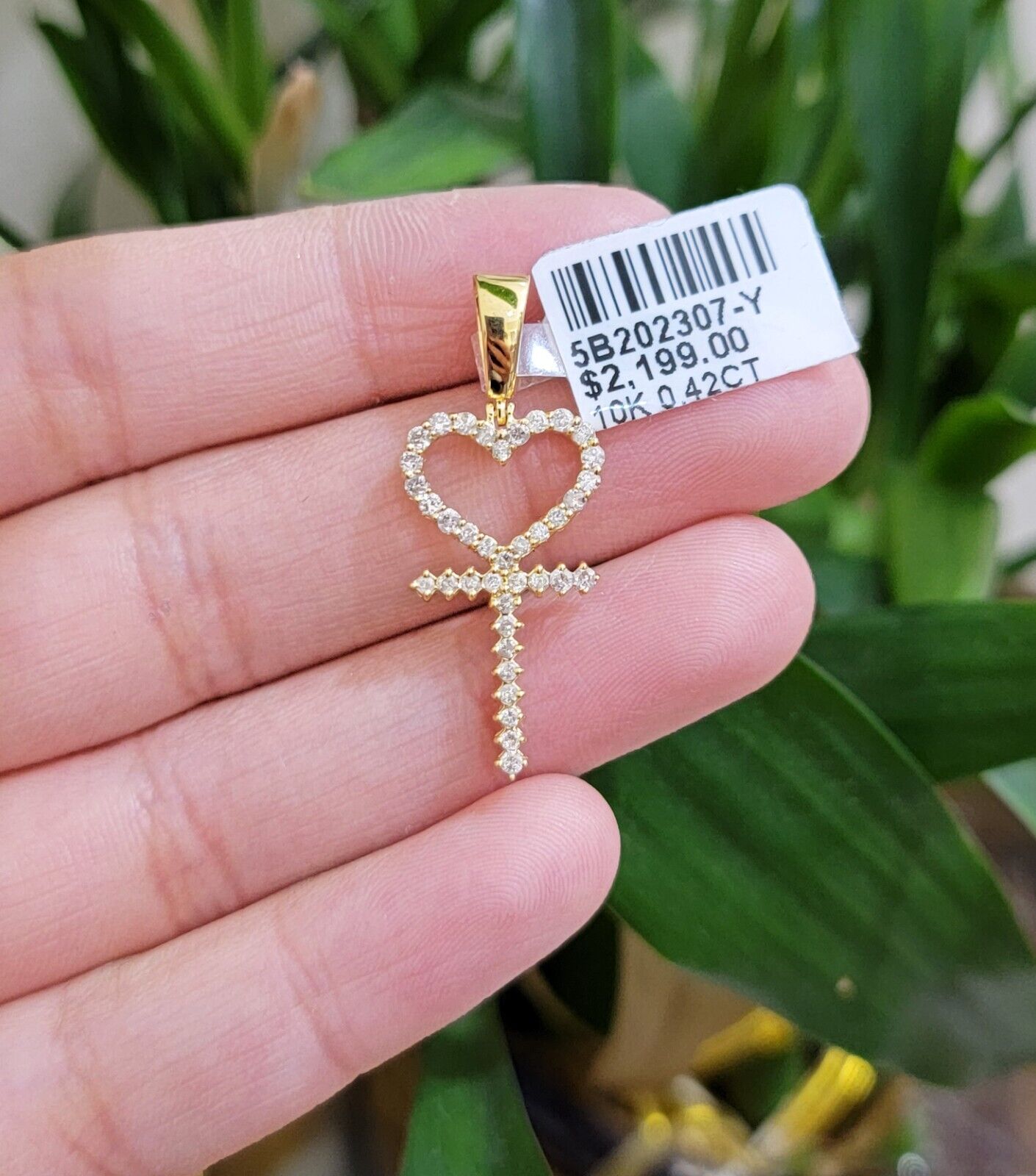 Ladies charm pendant Real 10k gold Natural Diamonds Heart Ankh Cross For Women - Reva Jeweler