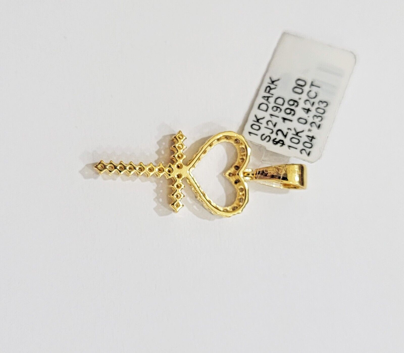 Ladies charm pendant Real 10k gold Natural Diamonds Heart Ankh Cross For Women - Reva Jeweler