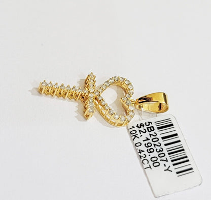 Ladies charm pendant Real 10k gold Natural Diamonds Heart Ankh Cross For Women - Reva Jeweler