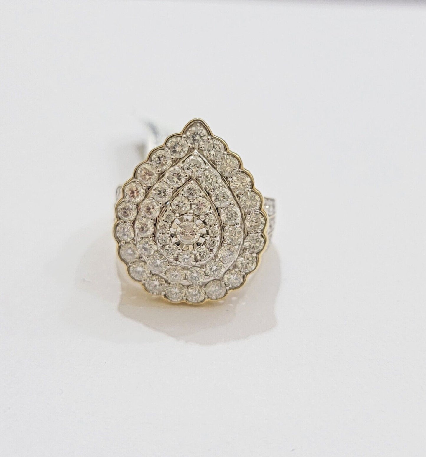 Ladies Diamond Ring Tear Drop 3 CT Natural Diamond Solid 10k Yellow Gold , Pear - Reva Jeweler