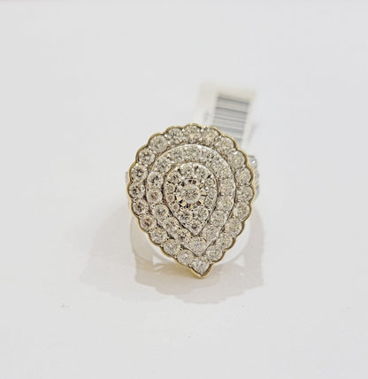 Ladies Diamond Ring Tear Drop 3 CT Natural Diamond Solid 10k Yellow Gold , Pear - Reva Jeweler