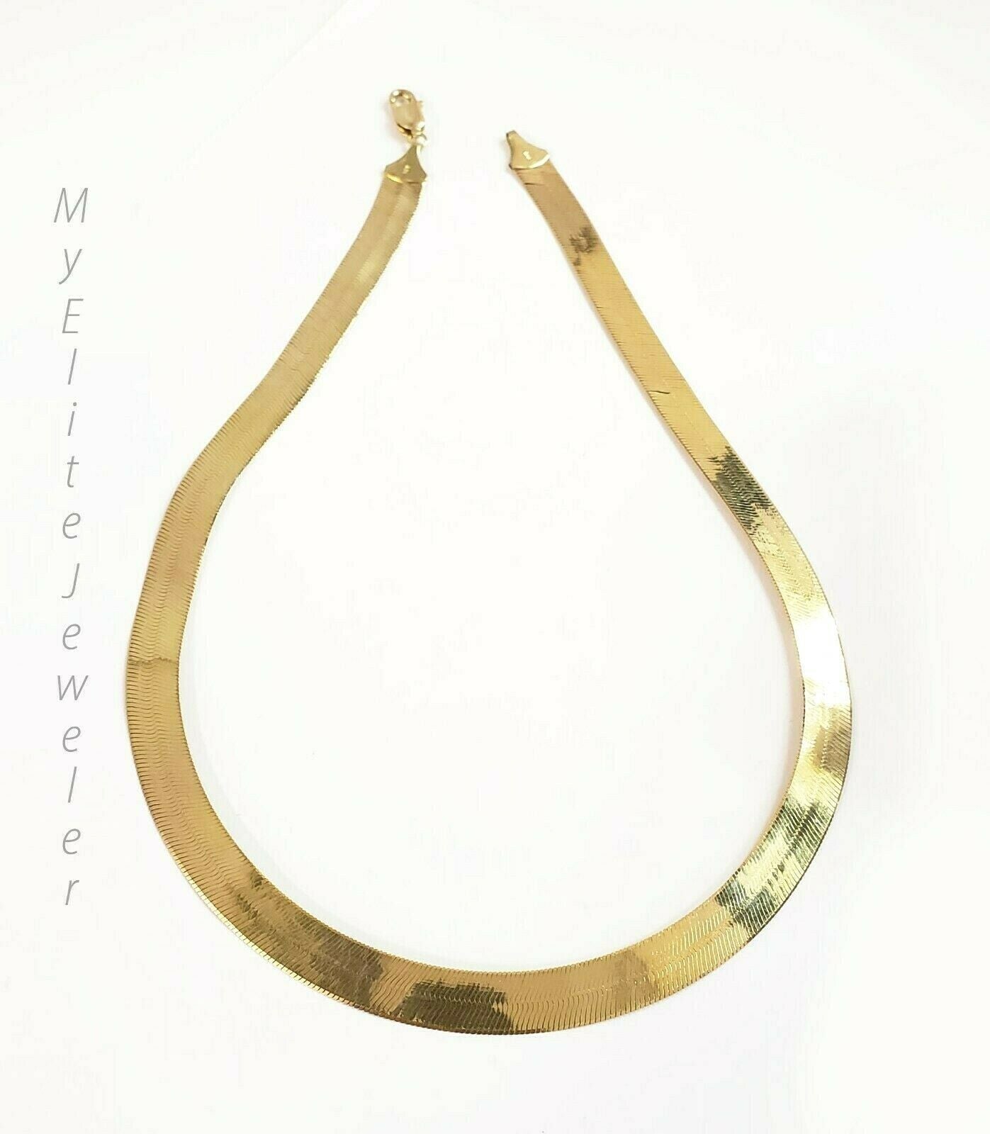 Ladies & Men's 10 K Yellow Gold Herring Bone Chain 20 Inch 10 mm Lobster Lock - Reva Jeweler