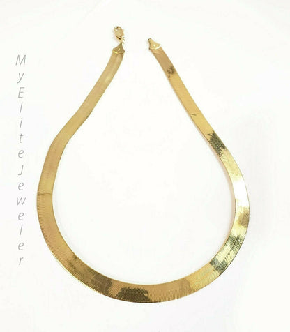 Ladies & Men's 10 K Yellow Gold Herring Bone Chain 20 Inch 10 mm Lobster Lock - Reva Jeweler