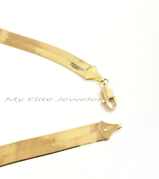 Ladies & Men's 10 K Yellow Gold Herring Bone Chain 20 Inch 10 mm Lobster Lock - Reva Jeweler