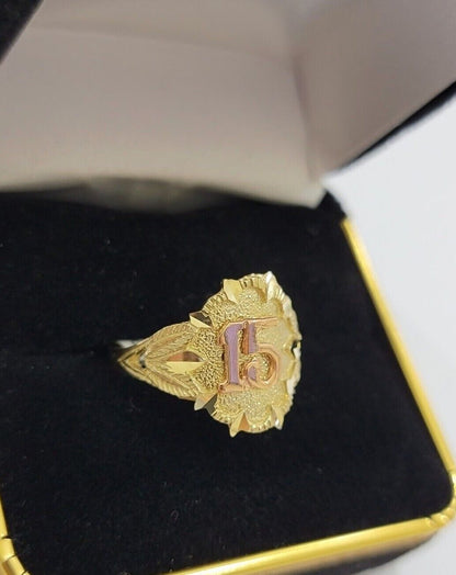Ladies Ring 10k Gold Quinceanera 15 Anos Year Girls 10KT Yellow REAL Size 6 SALE - Reva Jeweler