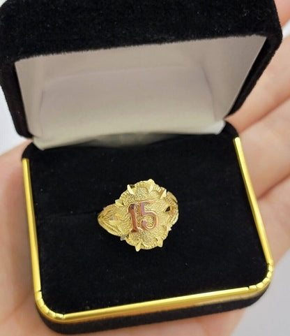 Ladies Ring 10k Gold Quinceanera 15 Anos Year Girls 10KT Yellow REAL Size 6 SALE - Reva Jeweler
