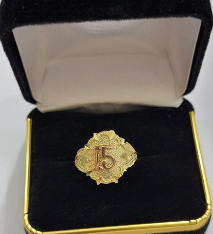 Ladies Ring 10k Gold Quinceanera 15 Anos Year Girls 10KT Yellow REAL Size 6 SALE - Reva Jeweler