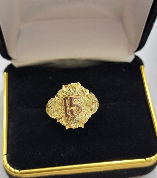 Ladies Ring 10k Gold Quinceanera 15 Anos Year Girls 10KT Yellow REAL Size 6 SALE - Reva Jeweler