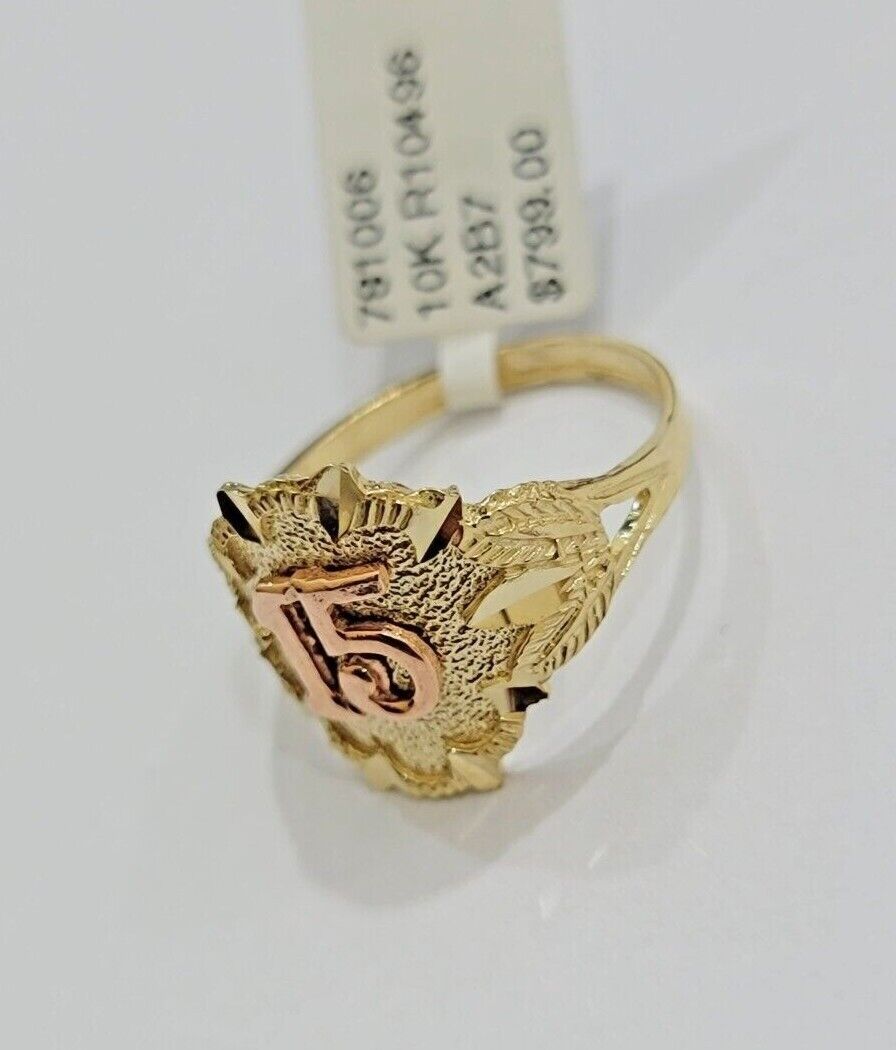 Ladies Ring 10k Gold Quinceanera 15 Anos Year Girls 10KT Yellow REAL Size 6 SALE - Reva Jeweler