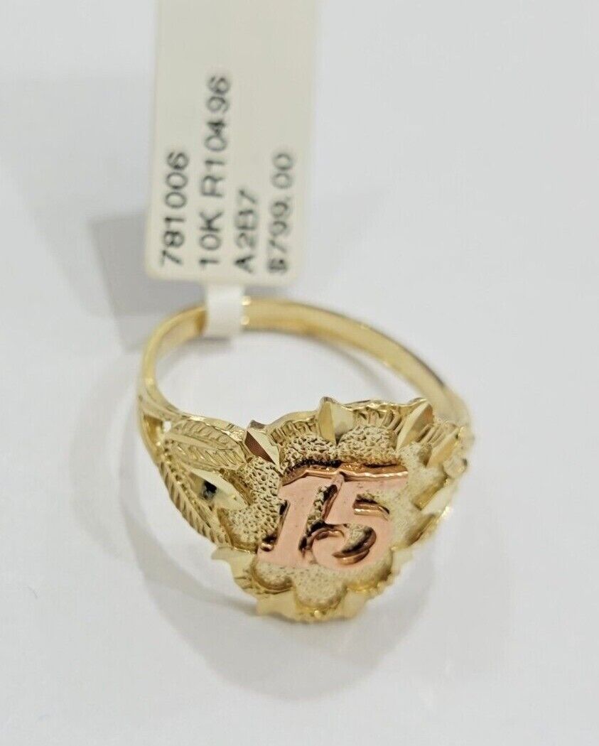 Ladies Ring 10k Gold Quinceanera 15 Anos Year Girls 10KT Yellow REAL Size 6 SALE - Reva Jeweler