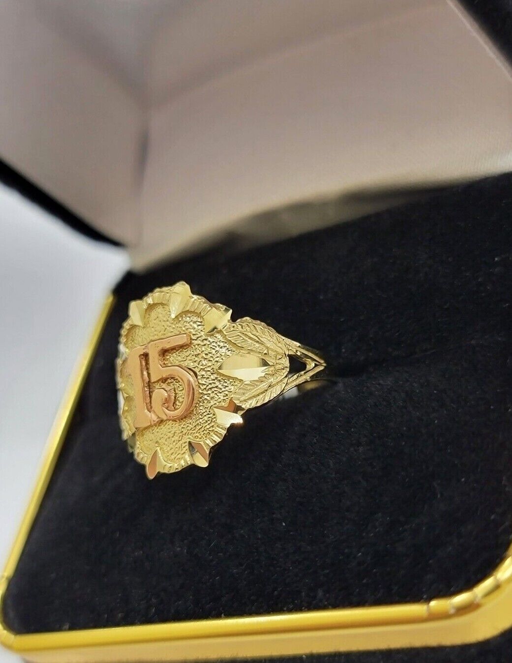Ladies Ring 10k Gold Quinceanera 15 Anos Year Girls 10KT Yellow REAL Size 6 SALE - Reva Jeweler