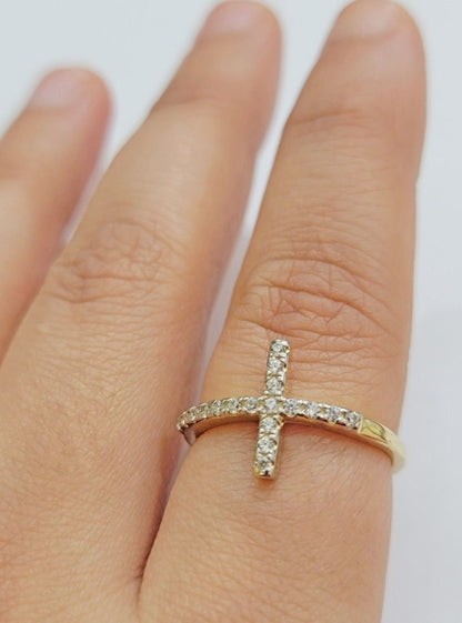 Ladies Ring 10k Yellow Gold Cross REAL 10KT Unique Casual Band LIMITED TIME SALE - Reva Jeweler