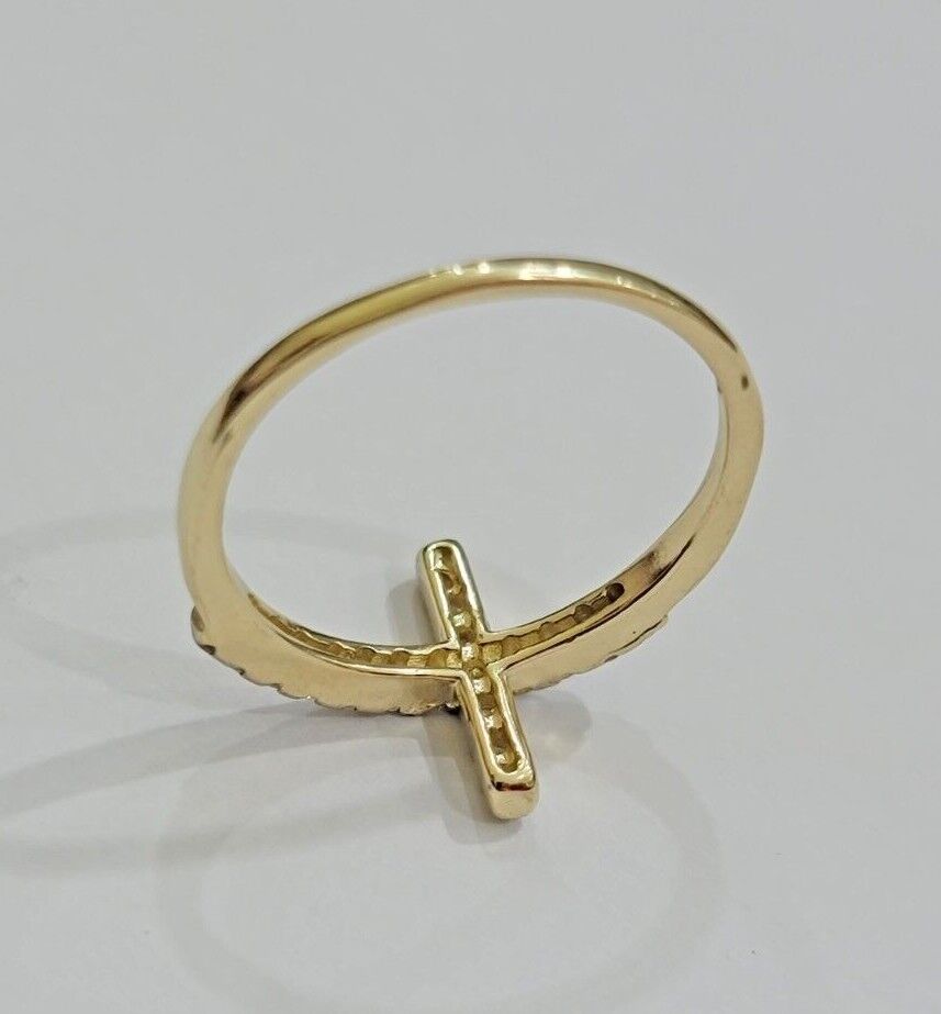 Ladies Ring 10k Yellow Gold Cross REAL 10KT Unique Casual Band LIMITED TIME SALE - Reva Jeweler