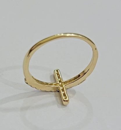 Ladies Ring 10k Yellow Gold Cross REAL 10KT Unique Casual Band LIMITED TIME SALE - Reva Jeweler