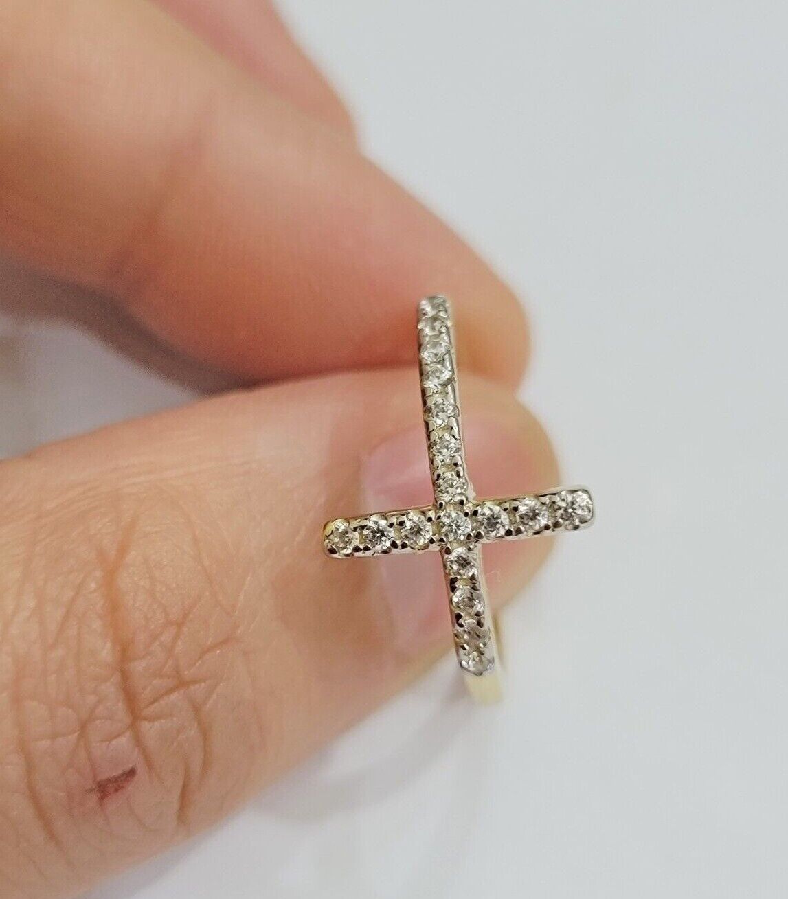 Ladies Ring 10k Yellow Gold Cross REAL 10KT Unique Casual Band LIMITED TIME SALE - Reva Jeweler