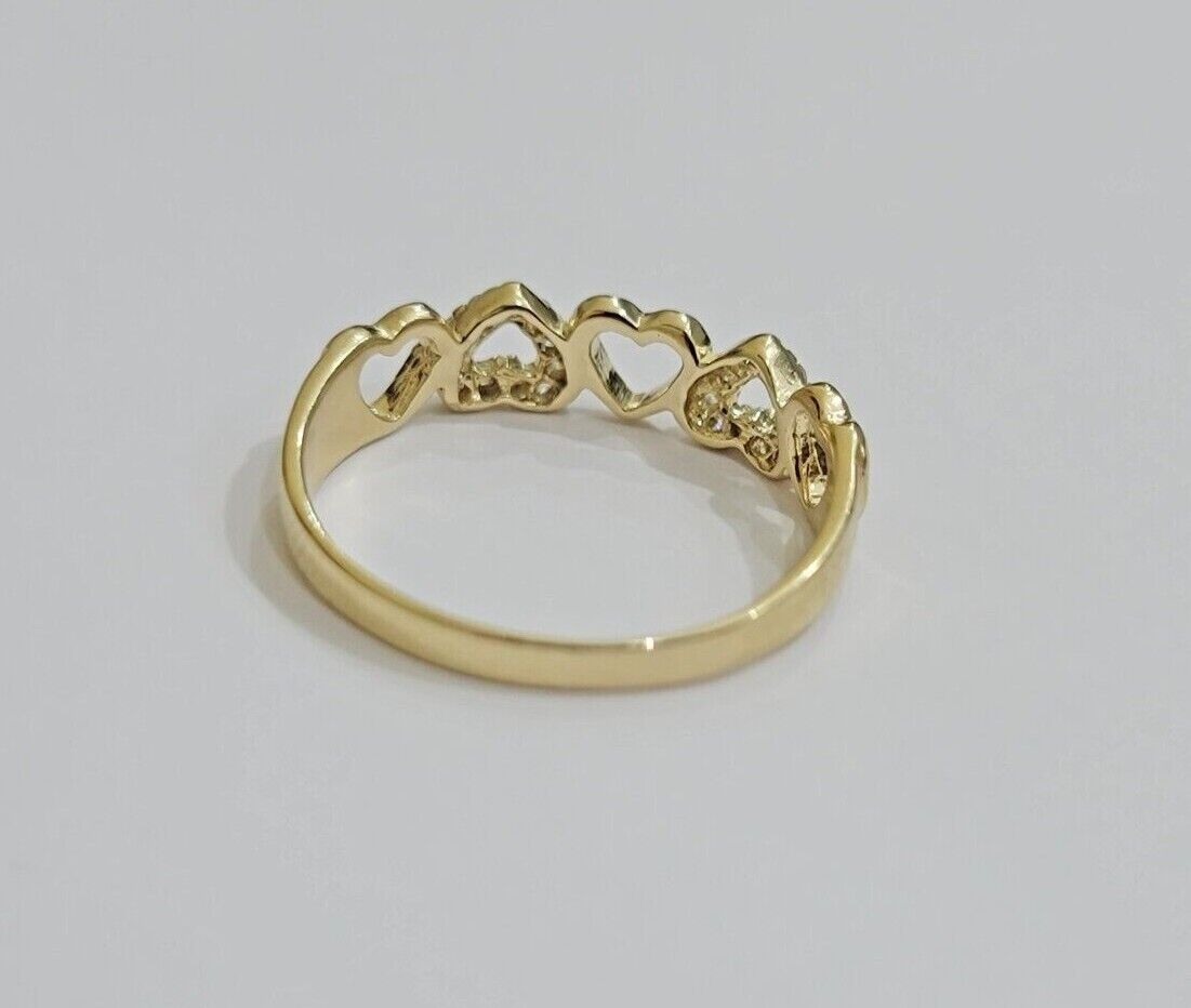 Ladies Ring 10k Yellow Gold Heart 10 KT REAL Unique Engagement Wedding Band SALE - Reva Jeweler