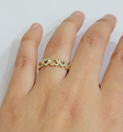Ladies Ring 10k Yellow Gold Heart 10 KT REAL Unique Engagement Wedding Band SALE - Reva Jeweler