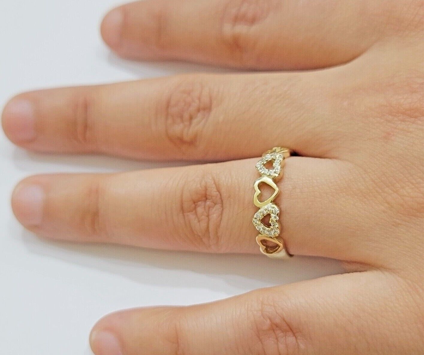 Ladies Ring 10k Yellow Gold Heart 10 KT REAL Unique Engagement Wedding Band SALE - Reva Jeweler