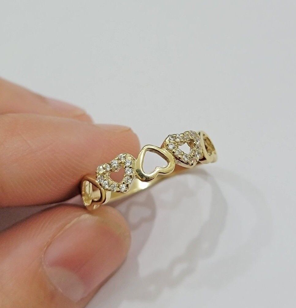 Ladies Ring 10k Yellow Gold Heart 10 KT REAL Unique Engagement Wedding Band SALE - Reva Jeweler