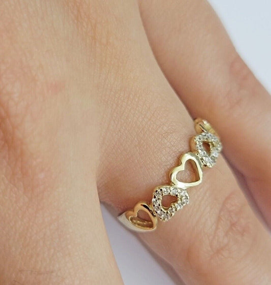 Ladies Ring 10k Yellow Gold Heart 10 KT REAL Unique Engagement Wedding Band SALE - Reva Jeweler