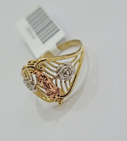 Ladies Ring 10k Yellow Gold Virgin Mary Cross 10KT REAL Gold Unique Size 7 SALE - Reva Jeweler