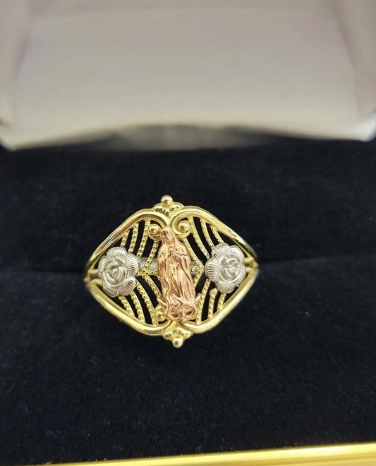 Ladies Ring 10k Yellow Gold Virgin Mary Cross 10KT REAL Gold Unique Size 7 SALE - Reva Jeweler