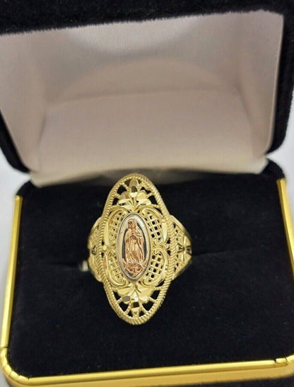 Ladies Ring 10k Yellow Gold Virgin Mary Cross 10KT REAL Gold Unique Size 7 SALE - Reva Jeweler