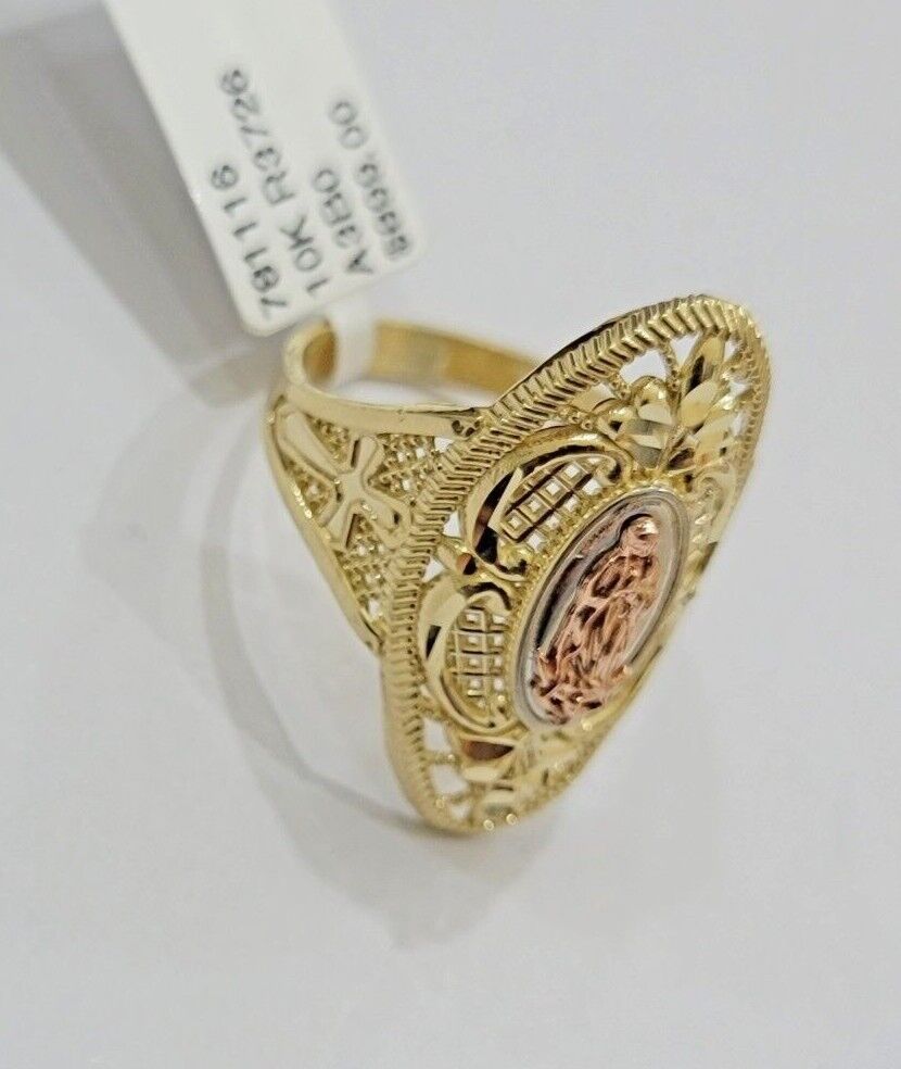 Ladies Ring 10k Yellow Gold Virgin Mary Cross 10KT REAL Gold Unique Size 7 SALE - Reva Jeweler