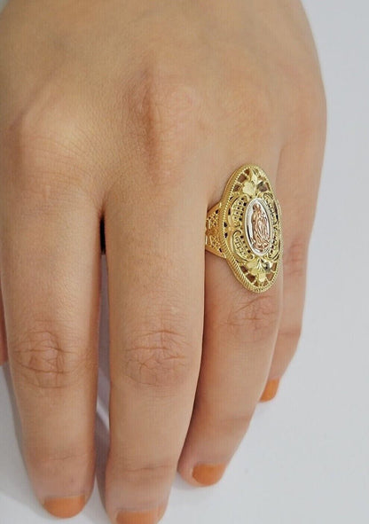 Ladies Ring 10k Yellow Gold Virgin Mary Cross 10KT REAL Gold Unique Size 7 SALE - Reva Jeweler