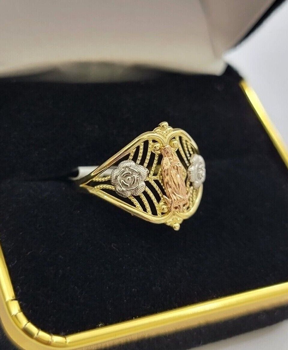 Ladies Ring 10k Yellow Gold Virgin Mary Cross 10KT REAL Gold Unique Size 7 SALE - Reva Jeweler