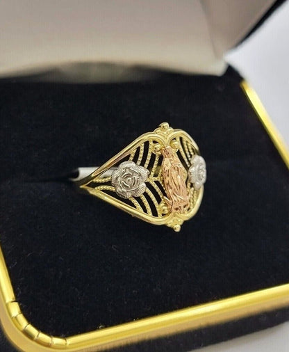 Ladies Ring 10k Yellow Gold Virgin Mary Cross 10KT REAL Gold Unique Size 7 SALE - Reva Jeweler