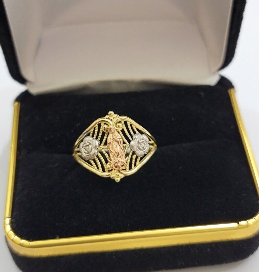 Ladies Ring 10k Yellow Gold Virgin Mary Cross 10KT REAL Gold Unique Size 7 SALE - Reva Jeweler