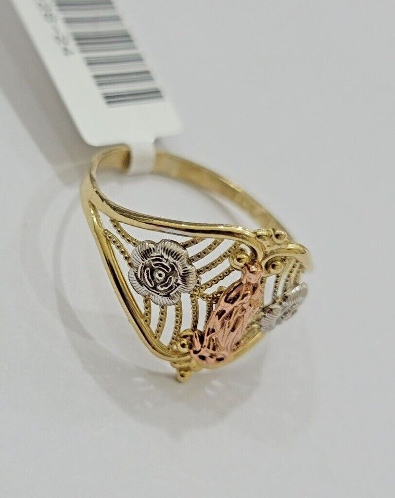 Ladies Ring 10k Yellow Gold Virgin Mary Cross 10KT REAL Gold Unique Size 7 SALE - Reva Jeweler