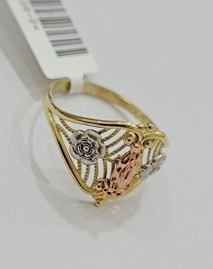 Ladies Ring 10k Yellow Gold Virgin Mary Cross 10KT REAL Gold Unique Size 7 SALE - Reva Jeweler