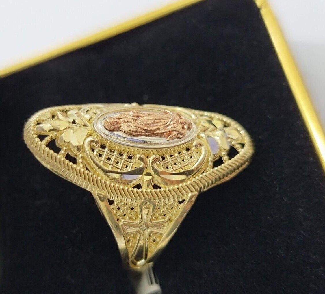 Ladies Ring 10k Yellow Gold Virgin Mary Cross 10KT REAL Gold Unique Size 7 SALE - Reva Jeweler