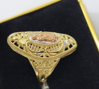 Ladies Ring 10k Yellow Gold Virgin Mary Cross 10KT REAL Gold Unique Size 7 SALE - Reva Jeweler