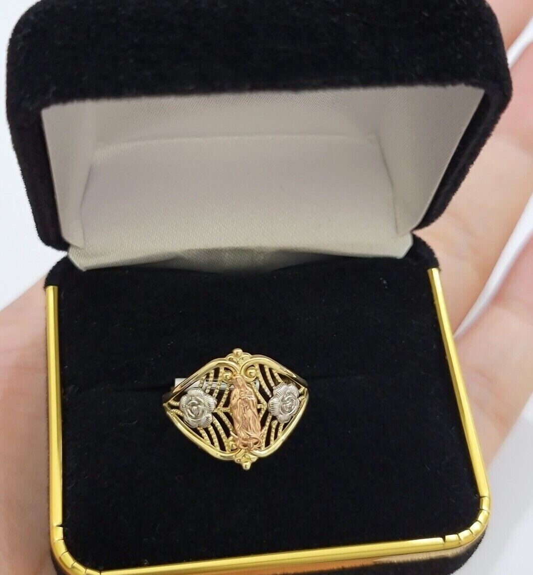 Ladies Ring 10k Yellow Gold Virgin Mary Cross 10KT REAL Gold Unique Size 7 SALE - Reva Jeweler