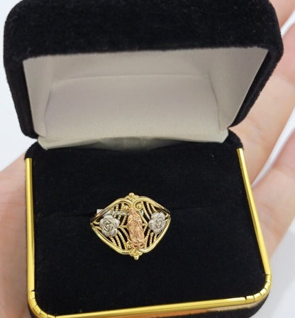 Ladies Ring 10k Yellow Gold Virgin Mary Cross 10KT REAL Gold Unique Size 7 SALE - Reva Jeweler