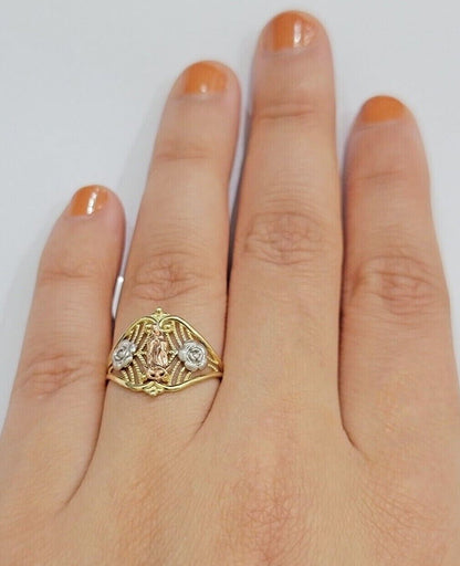 Ladies Ring 10k Yellow Gold Virgin Mary Cross 10KT REAL Gold Unique Size 7 SALE - Reva Jeweler