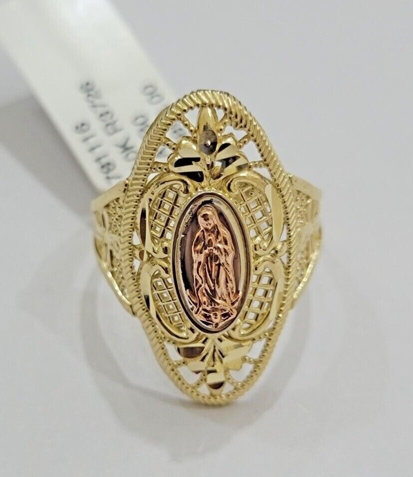 Ladies Ring 10k Yellow Gold Virgin Mary Cross 10KT REAL Gold Unique Size 7 SALE - Reva Jeweler