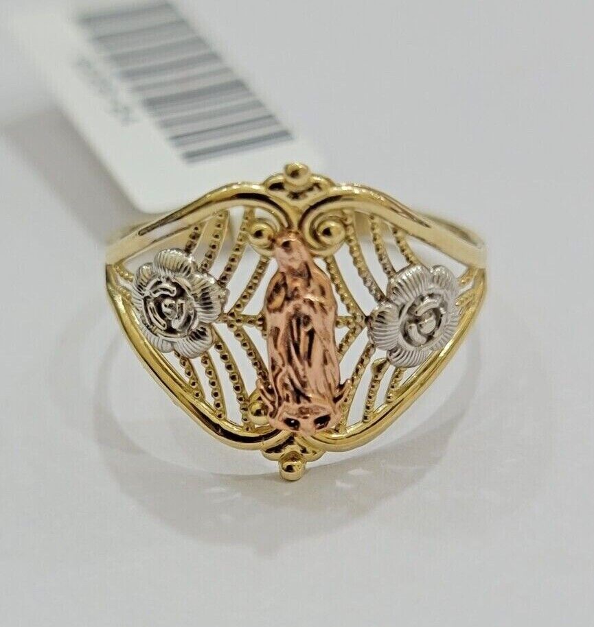 Ladies Ring 10k Yellow Gold Virgin Mary Cross 10KT REAL Gold Unique Size 7 SALE - Reva Jeweler